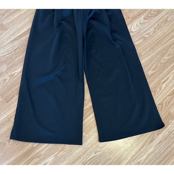 High Waisted Black Wide Leg Pants Sz Med Pleated Front Elastic Waist Polyester - Picture 3 of 9